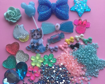 Kawaii blue DIY decoden phone girly cabochon kit   Blue  # 364--USA seller