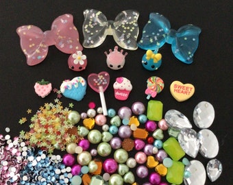 Kawaii translucent big bow, teardrops, sweets deco diy craft cabochon resin flatback mix #504