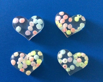 Kawaii heart resin flatback with beads deco diy craft cabochon 4pcs