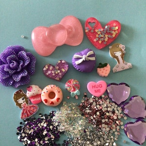 Kawaii big pink glitter bow,big purple glitter flower deco diy craft cabochon resin flatback mix #284