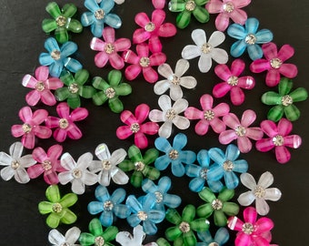 Kawaii mini mini flower with rhinestone deco diy craft resin flatback random mix 50pcs