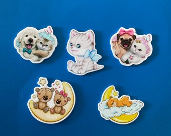 Kawaii animal dog kitty cat teddy bear planar resin craft cabochon charm mix. 5 pcs