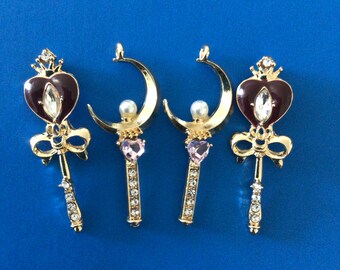 Kawaii heart pearl moon magic wand alloy charms deco diy craft jewelry making 4pcs
