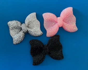 Kawaii big glitter bow mix baby pink, black and silver deco diy craft cabochon resin flatback jewelry accessory making 3 pcs