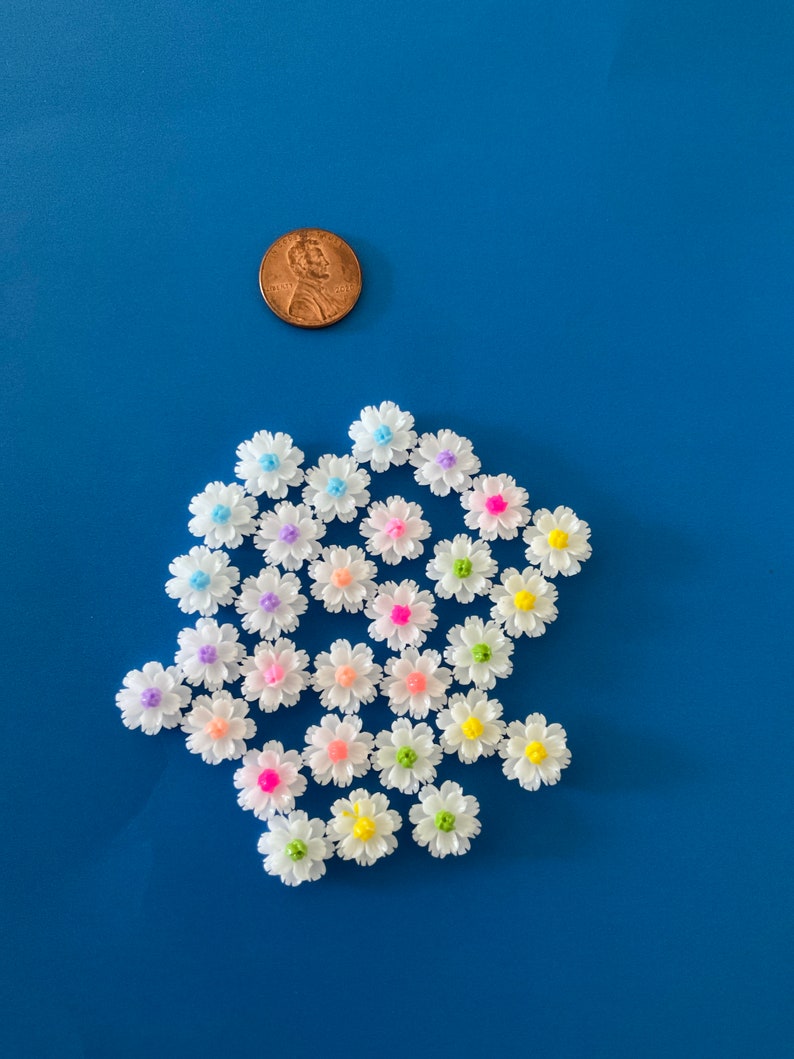 Kawaii mini white flower deco diy craft cabochon resin flatback mix 30pcs image 3