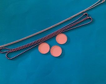 kawaii pink brass pendant cameo setting 25 mm   3 pcs with 3 pcs pink ball chain