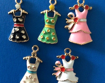 Kawaii women lady dress enamel charm deco diy craft mix 5pcs