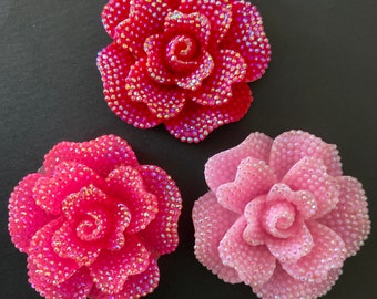 Kawaii big glitter flower deco diy craft cabochon resin flatback 3pcs