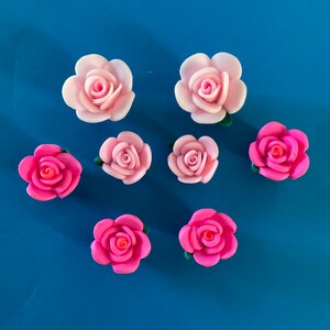 Kawaii polymer clay rose flower with eyelet for threading deco diy craft beads jewelry making 8pcs
