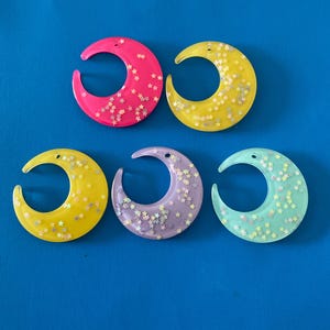 Kawaii big glitter crescent moon charm deco diy craft resin flatback jewelry making 5pcs