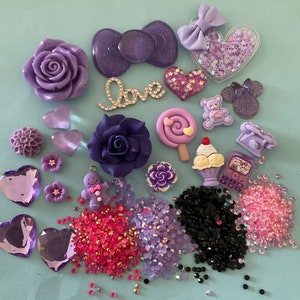 Kawaii big purple bow, big purple rose flower, girly cabochons deco diy craft supply jewelry accessory making mix C25