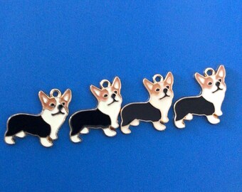 Kawaii Corgi dog doggie enamel charm deco diy craft 4pcs