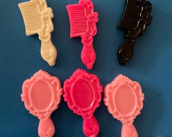 Kawaii girly mirror and comb mix deco diy craft cabochon resin flatback jewelry accessory making 6pcs