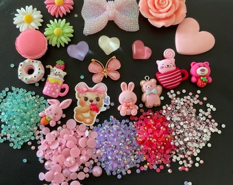 Kawaii big baby pink bow and girly cabochons deco diy craft resin flatback jewelry accessory making mix #877