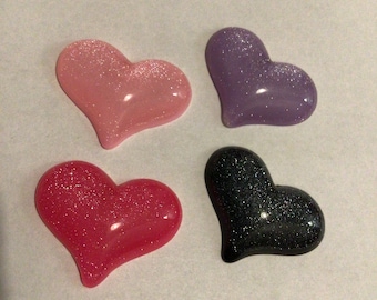 Kawaii glitter heart deco diy craft cabochons resin flatback mix 4 pcs