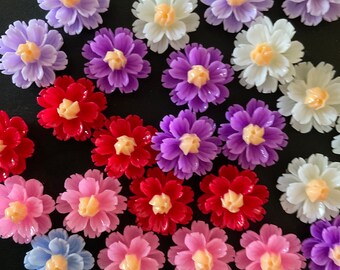 Kawaii mini flower deco diy craft cabochon resin flatback random color mix 30pcs