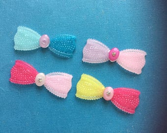 Kawaii sparkling bow cabochon resin flatback deco diy craft 4 pcs---USA seller