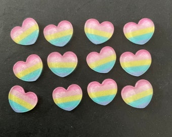 Kawaii mini rainbow heart deco diy craft cabochon resin flatback jewelry accessory making 12pcs