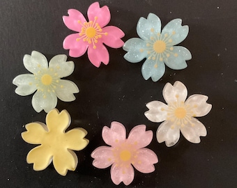 Kawaii pastel color Sakura Cherry blossom flower deco diy craft cabochon resin flatback mix 6pcs