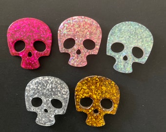 Kawaii glitter skull deco diy craft cabochon resin flatback 5 pcs