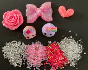 Kawaii big pink bow, teardrops deco diy craft cabochon resin flatback mix #108