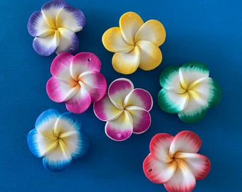 Kawaii colorful tropical plumeria flower with small hole on top deco diy craft jewelry accessory making 30mm 7 pcs