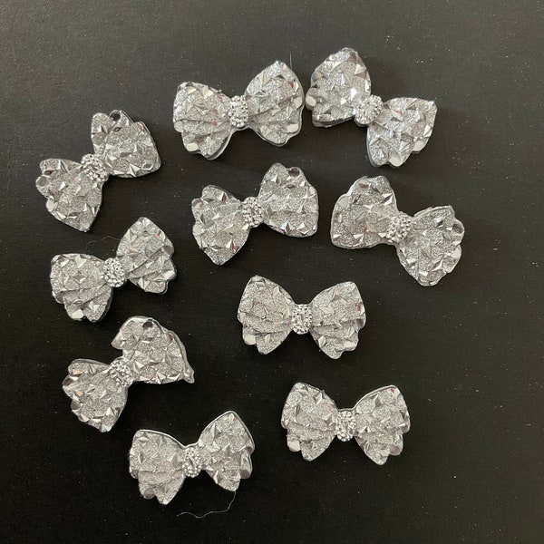 Kawaii shiny bow resin flatback silver deco diy craft jewelry making 10pcs