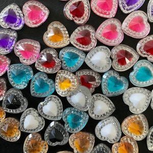 Kawaii small heart resin flatback rhinestone random color mix 12mm. 50 pcs deco diy craft jewelry accessory making