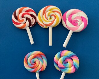 Kawaii clay swirl colorful lollipop deco diy craft cabochon mix 5pcs