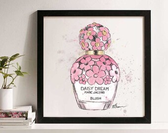 Daisy Dream Blush Perfume Bottle Watercolor - Instant Download -