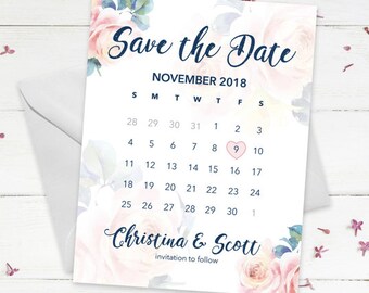 Save the Date -- Personalized -- Floral Illustration -- Download