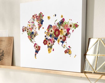 Floral World Map - Instant Download - Printable Art