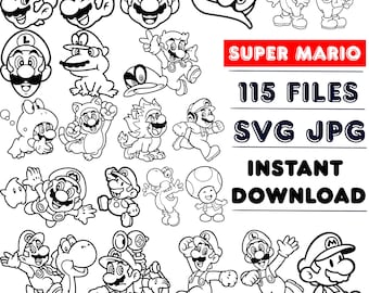 Super Mario SVG-bundel: clipart, gesneden bestanden voor de Cricut (digitale download)