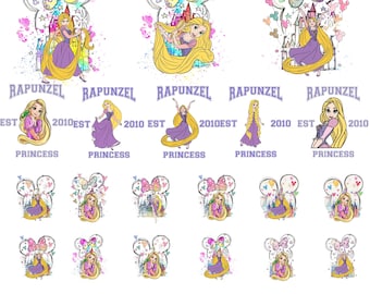 Rapunzel PNG Clipart-paket: Trassliga designer för Cricut/Silhouette (digital nedladdning, 30 filer)