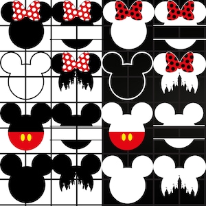 Mickey and Minnie Inspired SVG Bundle, Mickey Minnie Ears, Mouse Ears outline and Mouse Bow, Mouse Silhouette, Mickey Mouse head SVG, Mouse