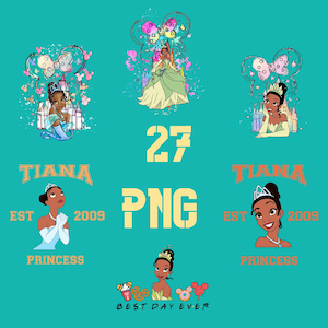 Tiana 27 Png Bundle, High quality Princess PNG, clipart, digital file, Princess and the Frog Png, Family trip Png Clipart Instant Download