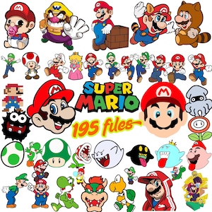 Super Mario Bros SVG-Bundle, Mario Cut-Datei, Mario Clip Art, Super Mario Schriftart, Mario PNG, SVG für Cricut Sublimationsdruck, Shirt-Design