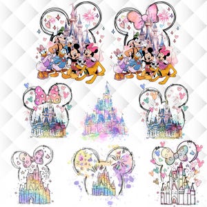 Watercolor Mouse Castle PNG Bundle: Retro Magic Kingdom Clipart (Digital Download)