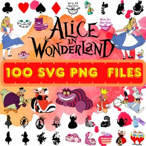 100 Files Alice in Wonderland Png and Svg Bundle, Alice PNG and Alice SVG, Alice in Wonderland Clipart, Alice in Wonderland Digital Download