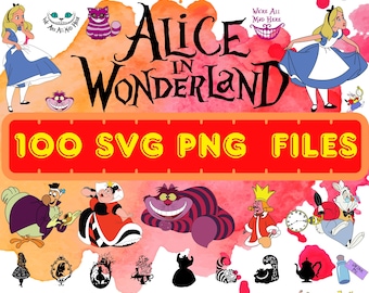 Lot de cliparts Alice au pays des merveilles : fichiers PNG et SVG (téléchargement numérique)