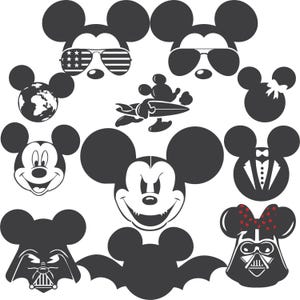 Mickey and Minnie Inspired SVG Pack, Mickey Minnie Ears, Mouse Ears sketch and Mouse Bow,Mouse Silhouette,Mickey Mouse Head Movie Characters