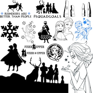 Frozen Princess SVG Clipart Bundle: Anna, Elsa, Olaf (Digital Download)