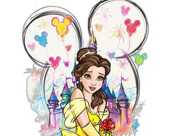Beauty and the Beast Clipart: Belle, Beast, Castle PNG (Digital Download)