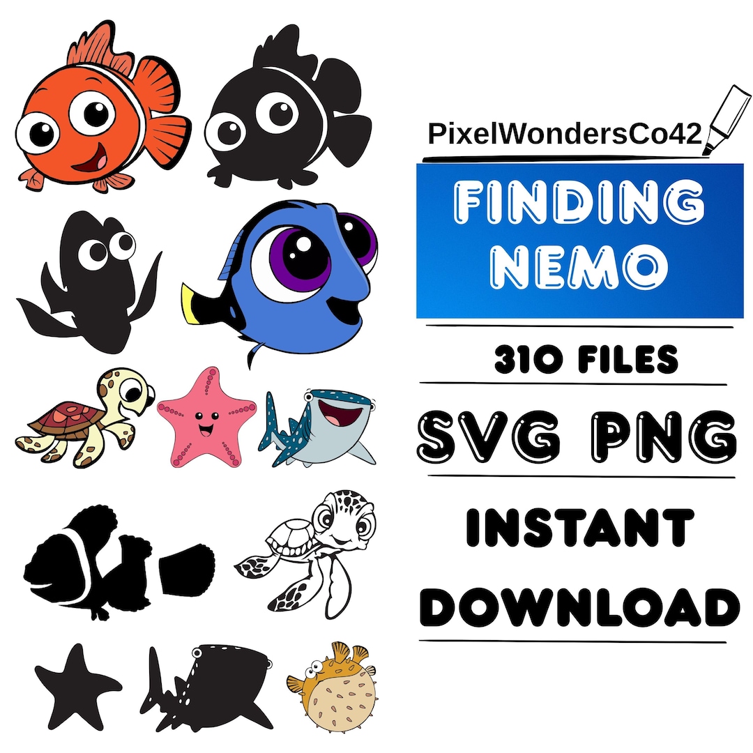 Vector Based Image Nemo Nemo Clipart Bundle: Finding Nemo SVG, PNG, PDF Designs (digital ...