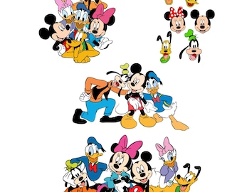 Paquete de archivos SVG de Mouse and Friends, PNG de personajes de dibujos animados vintage, SVG retro de amigos lindos para Cricut Silhouette, SVG inspirado en Mickey, Donald y Goofy