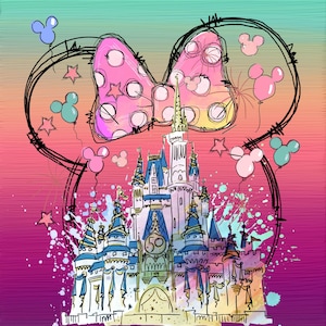 Watercolor Mouse Castle PNG Bundle: Retro Magic Kingdom Sublimation Design (Digital Download)