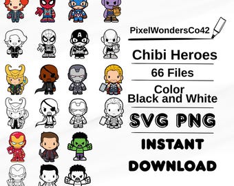 Chibi Superhero Clipart Bundle: SVG, PNG, DXF Files for Cricut