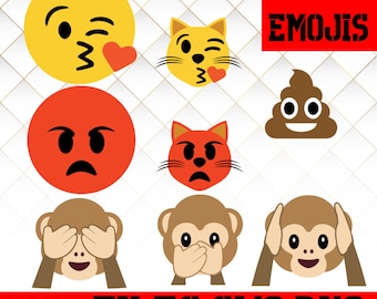 Pacchetto di 590 file di clipart SVG di emoji kawaii per sublimazione, adesivi per volti carini, icone digitali divertenti per Cricut, file di design per magliette e tazze