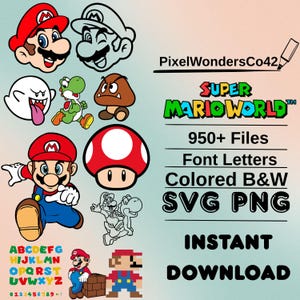 Mario Svg Bundle,  Clipart, Font – Alphabet, Number And Game Art For Cricut, Sublimation, Birthday Decor, Kids Crafts, Digital Download