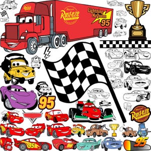 Cars SVG Bundle: Lightning McQueen, Mater, Rusteze (Digital Download, 430 Files)